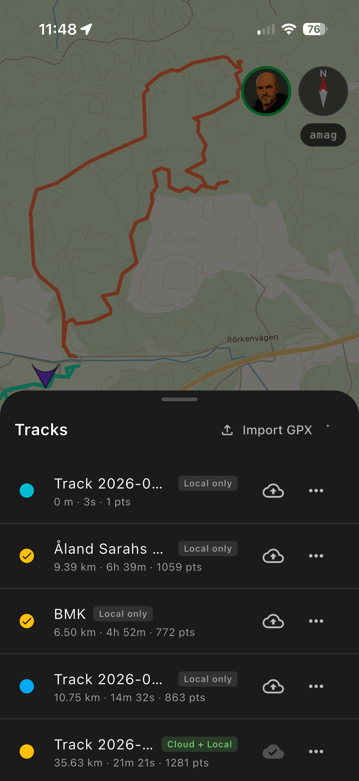 4x4buddy recorded tracks list on a phone